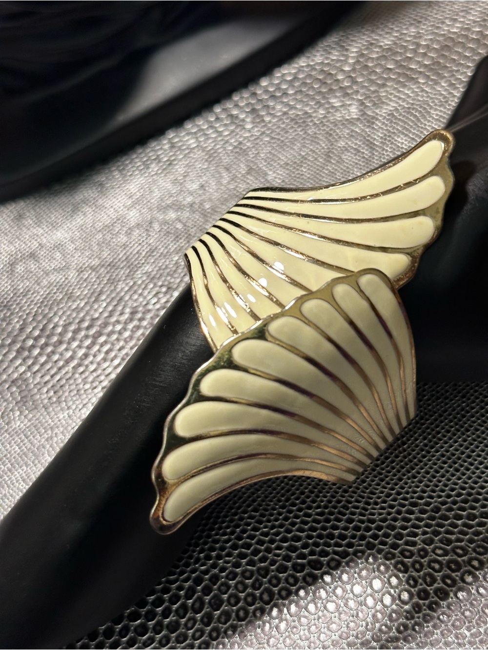 Cream Enamel Cuff hinge Fan Bracelet